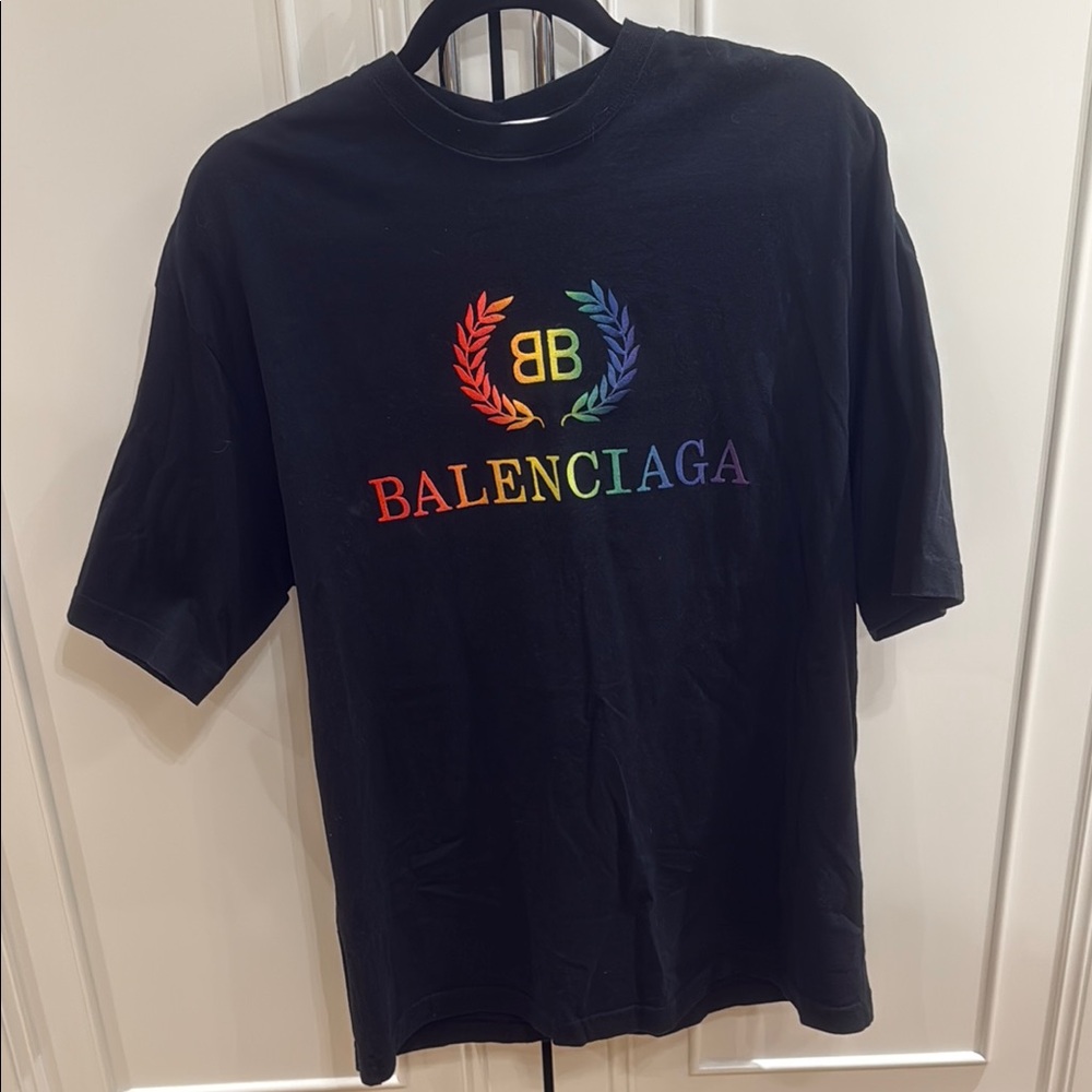 Balenciaga Black Tee with Multicolor Logo